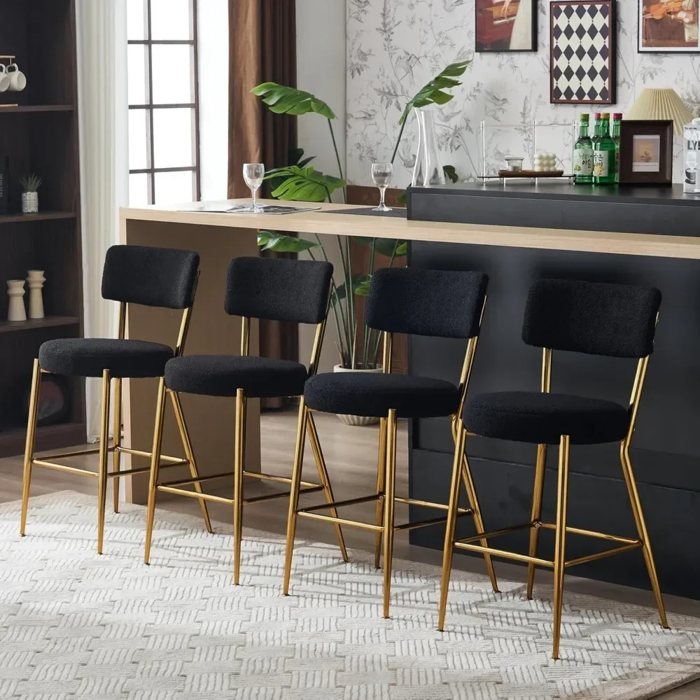 Teddy Bar Stools Set of 4,24 Inches Counter Height Barstools with Gold Metal Legs, Counter Stools Chairs for Kitchen Island with