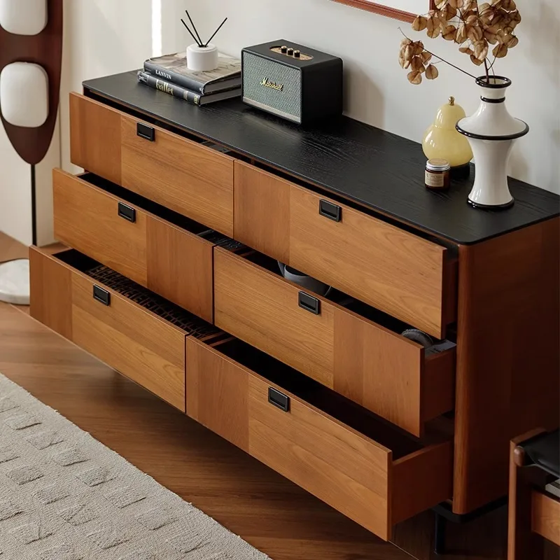 Medieval solid wood dining side cabinet six chest cabinets French retro living room