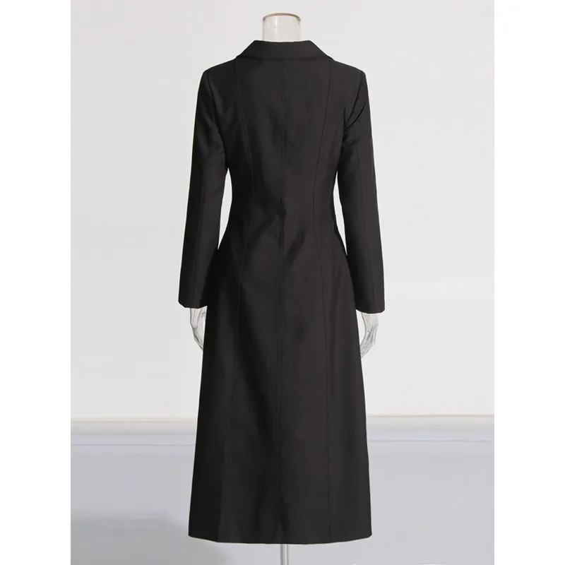 Solid Hollow Out Sexy Long Coat For Women Lapel Long Sleeve Spliced Belt Chic Sexy Asymmetrical Jackets Female New Outerwear