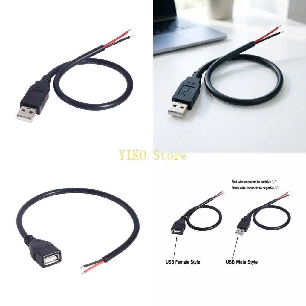 K32C USB A DIY Wiring Cable, 30 Bare Wire for 5V Lights and Repair