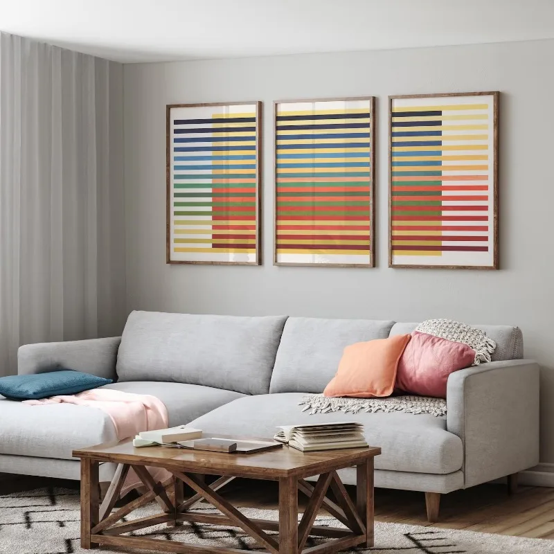 3pcs Contemporary Multicolor Abstract Geometry Line Poster Canvas Painting Wall Art Pictures Modern Home Office Interior Decor