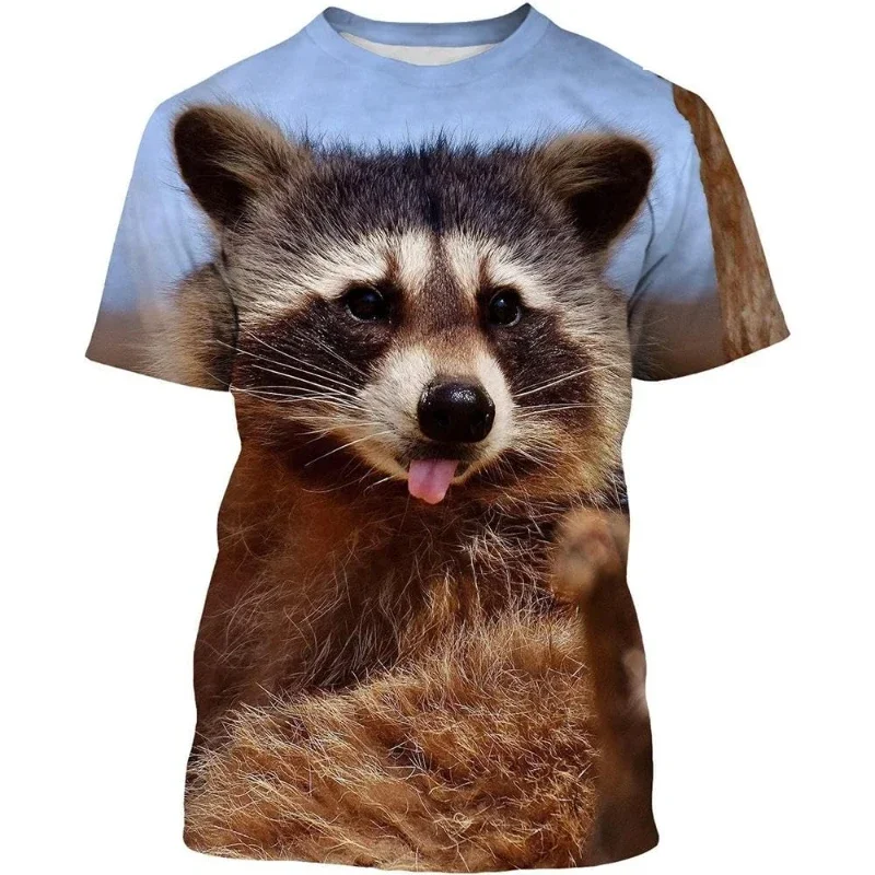 Funny Cute Raccoon Graphic T-shirt For Men Women 3D Animal Printed Fashion Harajuku Short Sleeve T-shirt Summer Sport  Y2k Tops