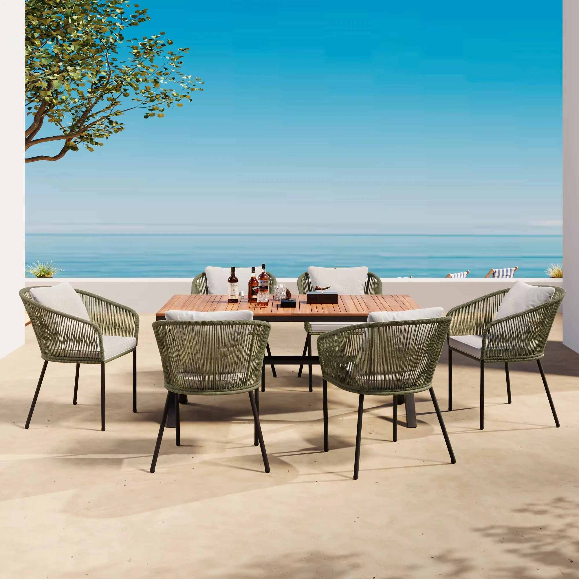 Customized Color Options: High-quality Modern Poster Villa Rattan Woven Waterproof and Sun-proof Outdoor Table and Chair Set