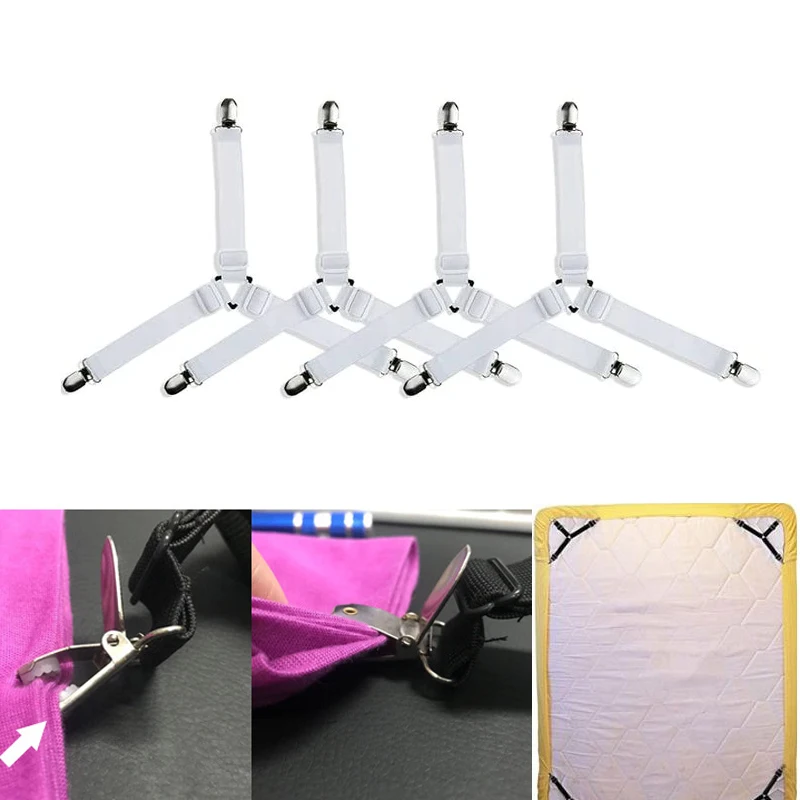 4PCS Adjustable Bed Sheet Clips Cover Grippers Holder Mattress Duvet Blanket Fastener Straps Fixing Slip-Resistant Belt