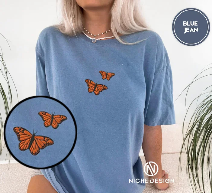 

Футболка Comfort Colors Butterfly, рубашка с вышивкой бабочки, минималистичная футболка, футболка с вышивкой, рубашка с вышивкой, индивидуальный ш