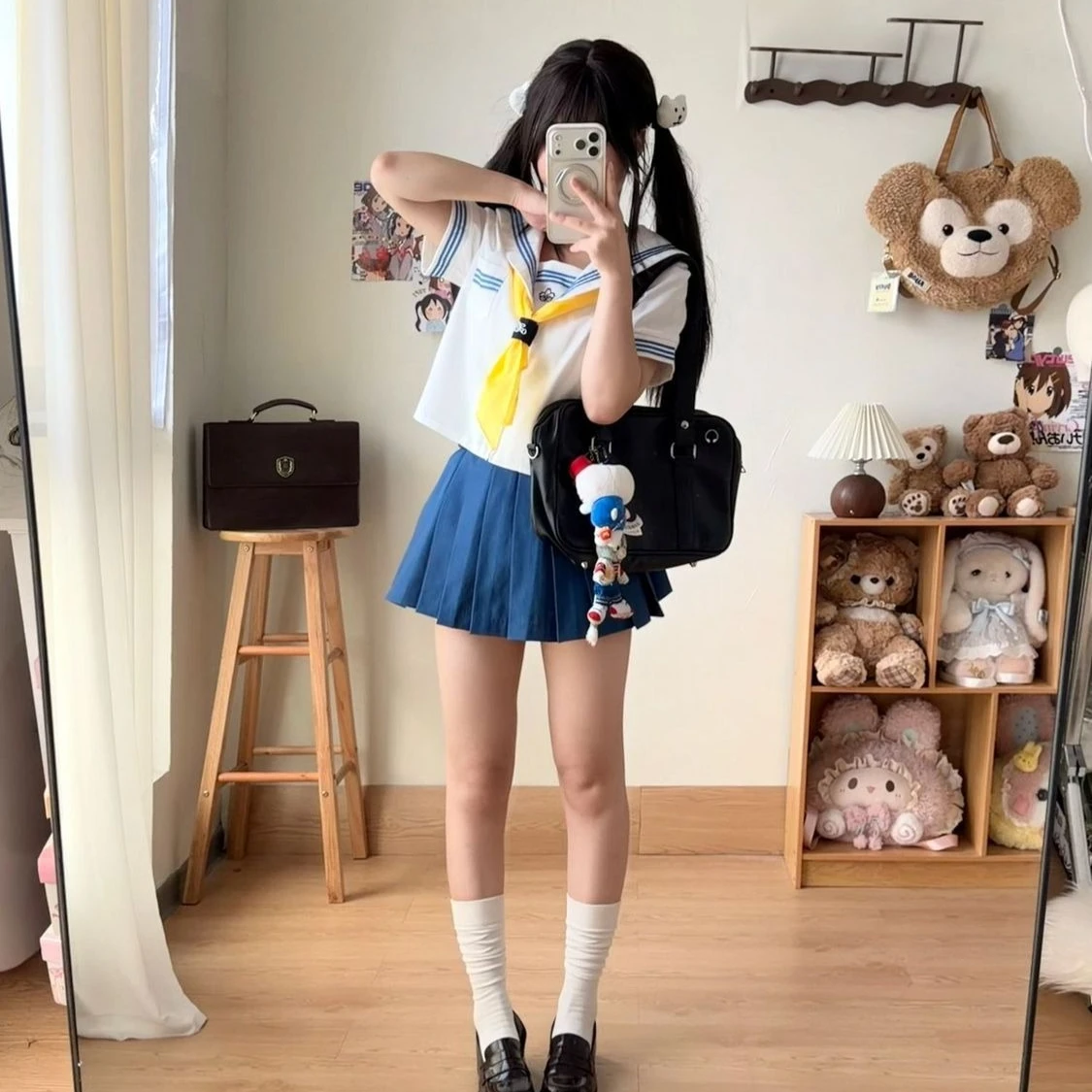 Japanese and Korean Style JK Uniform Short-sleeved Basic Blue Sailor Suit with Pleated Skirt Plus Size School Uniform