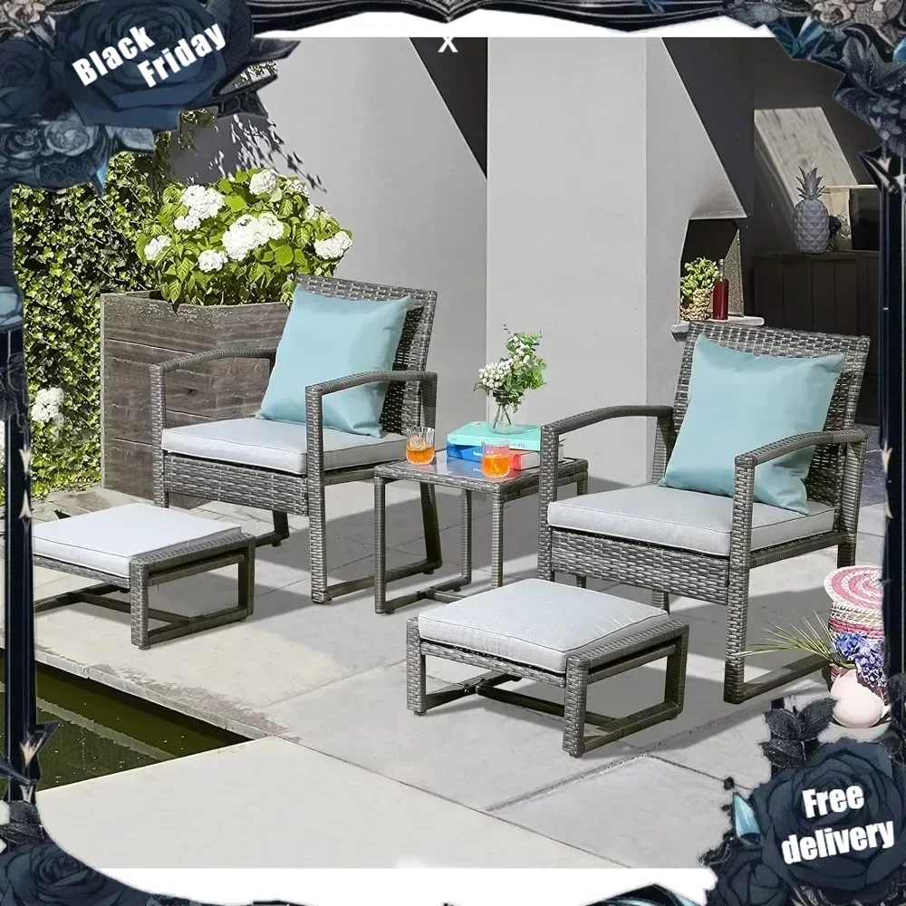 Außen terrasse Korb möbel Set, Allwetter Pe Rattan Stuhl und Ottomane Fuß schemel Set, Couch tisch