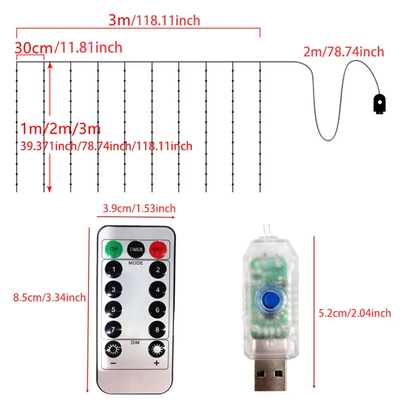 Guirnalda de luces LED con USB para decoración de Navidad, guirnalda de cortina de 3/4/6m, 2024