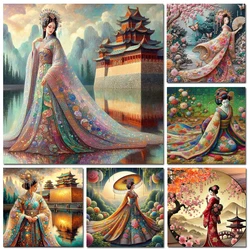 5D Diamond Painting Japanese Chinese Woman Full Diamond Mosaic Cross Stitch Kits Vintage Rhinestone Pictures Crafts Decor Home