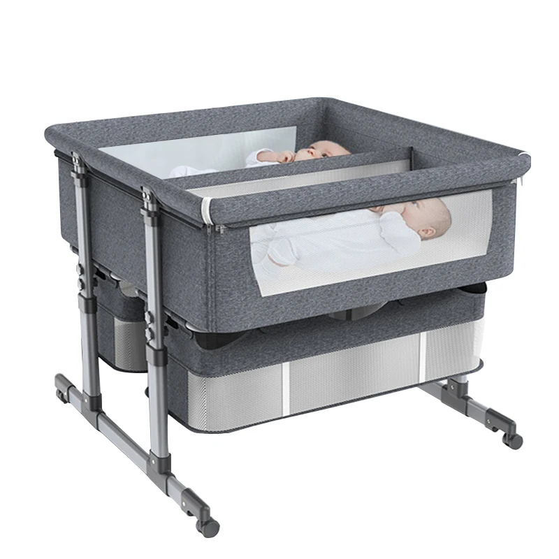 Berceau mobile double portable, pliable, réglable en hauteur, grand lit pour bébé, épissage