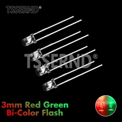 50pcs F3 3mm Flash Red Green Bi-Color Light-Emitting-Diode Automatic Flashing LED Flash Control Blinking 3 mm LED Diode DIY