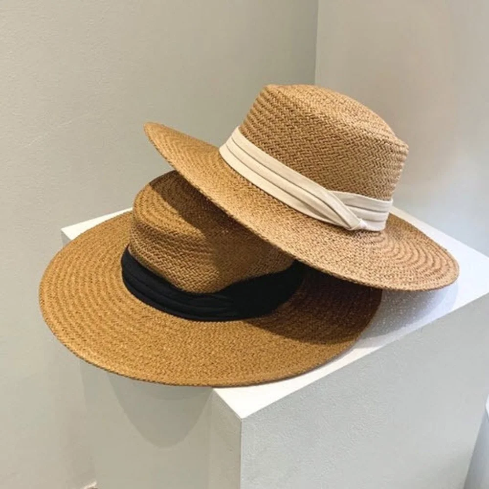 

5 Colors Summer Beach Straw Hats Women Foldable Big Wide Side Casual Female Panama Hat Sunshade Concave Top Cap Travel Sun Cap