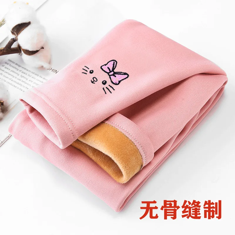 Baby Velvet Padded Leggings Girls' Fleece-Lined Thickened Winter Thermal Pants Baby Outerwear Cotton Pants Cartoon Pajama Pants