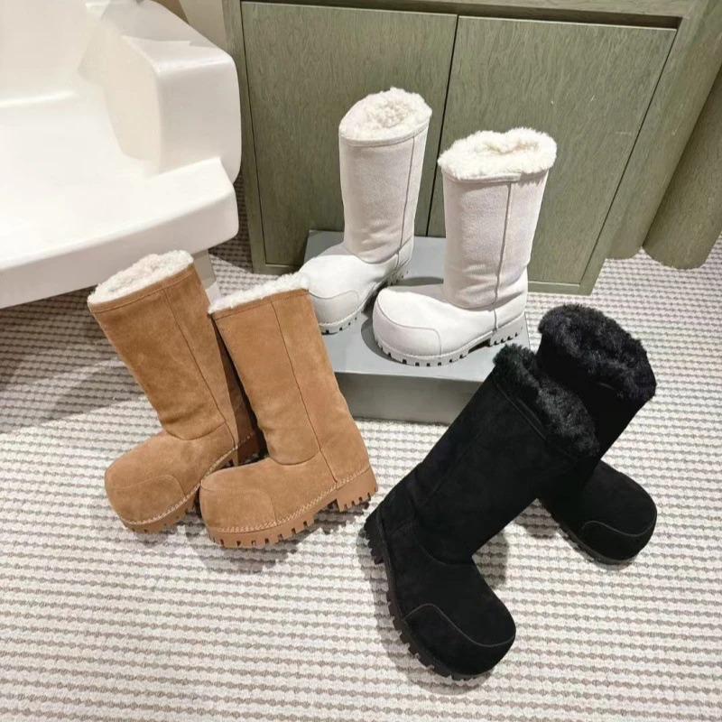 Fashion Winter Cotton Boots Brand Cold-proof Warm Plus Velvet Thick Bottom Cotton Shoes Daily Versatile Fat Head High Snow Boots