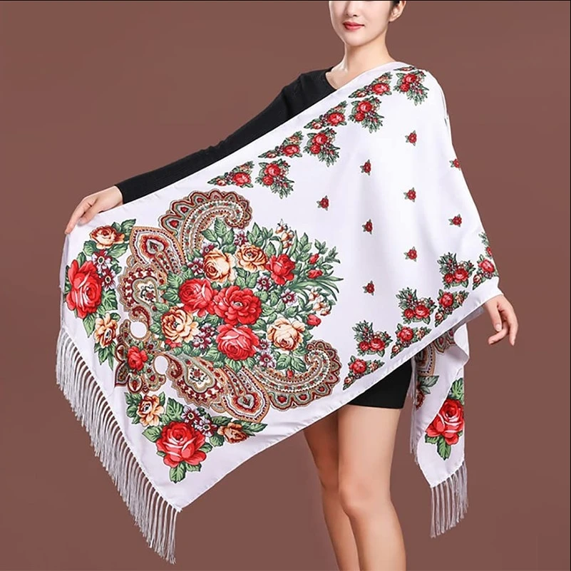 New 70*170cmWomen Luxury Floral Printed Russian Scarf Ukrainian Fringed Scarves Babushka Handkerchief Head Wraps Travel Shawl