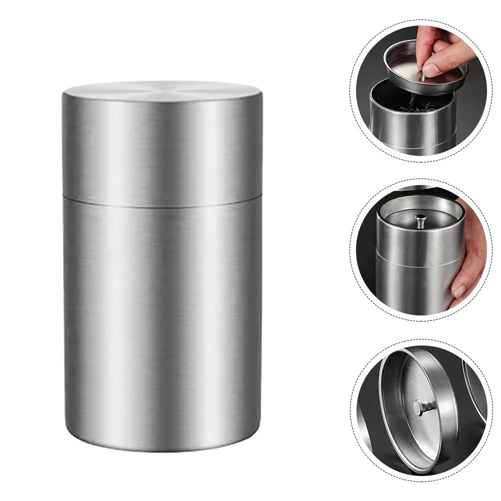 

Double Lid Airtight Jar Tea Canister Sealed Storage Case Cookie Container Stainless Steel Loose