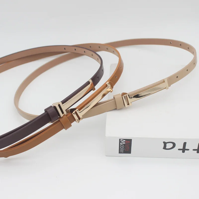 Cinturón para pantalones de mujer, decoración de vestido, cinturón fino de cuero para mujer, correa de cintura con hebilla de Metal