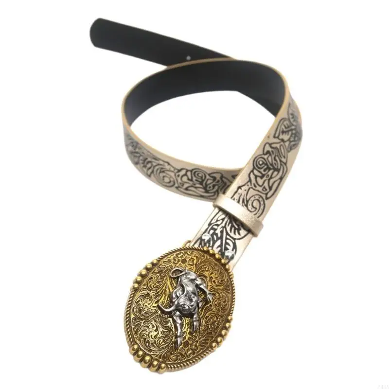 

P88A Flower Waist Belt Embossed Chain for Cowboy Cowgirl Rock and Roll Punk Classical Belt Waist Chain Sexy Belt