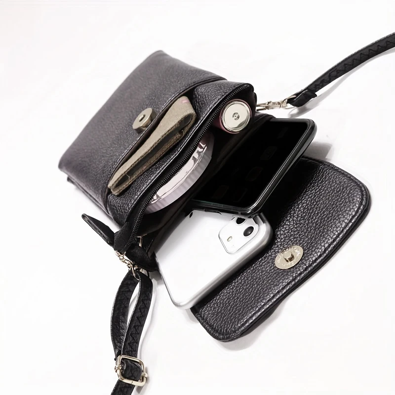 

Женская кожаная сумка через плечо для телефона, маленькая сумка на плечо с двойной молнией, кошелек с несколькими карманами, держатель для карт, мини-сумка-мессенджер