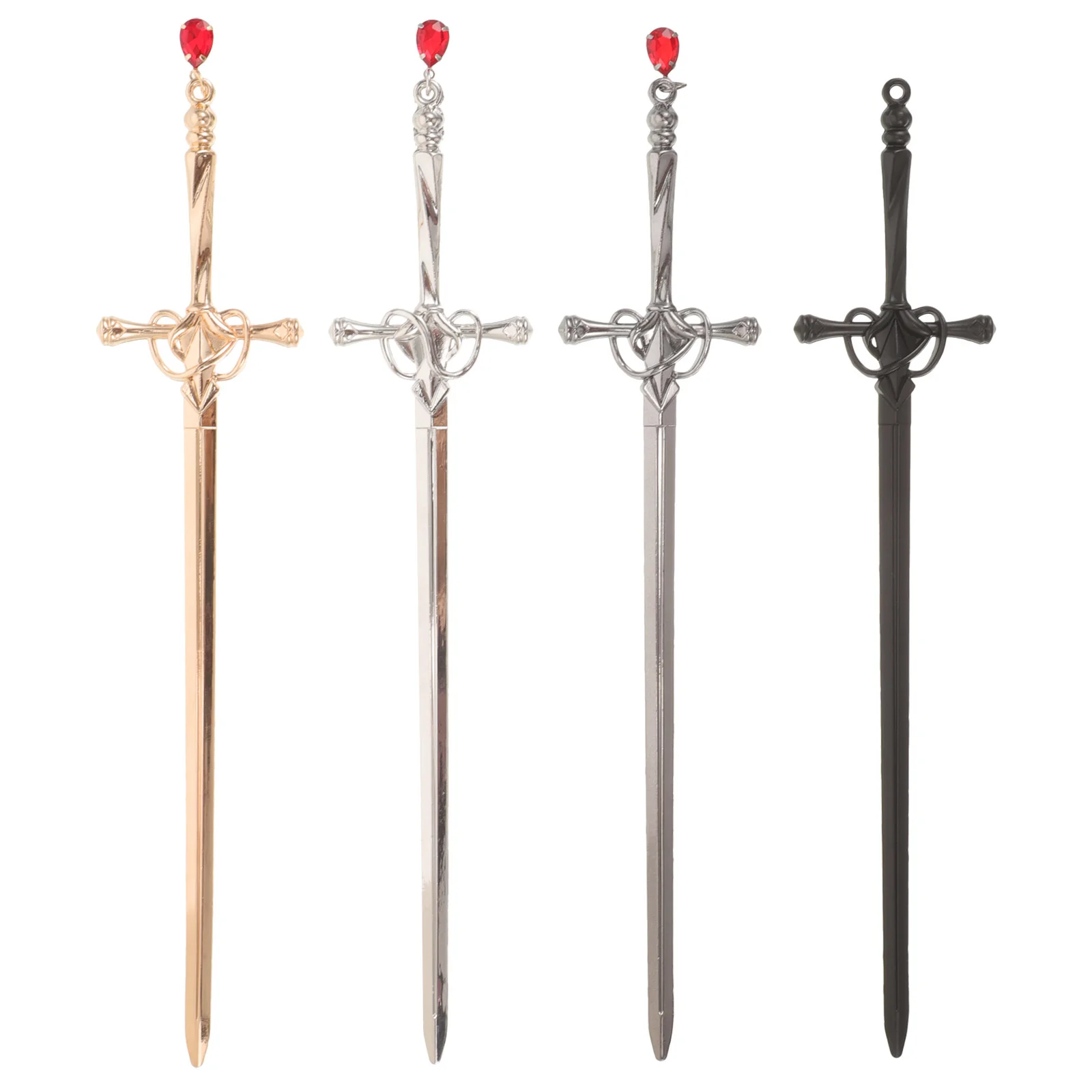 

4 Pcs Ancient Style Sword Hairpin Women Stick Clip Bun Metal Chopsticks Zinc Alloy Chinese for Women's Barrettes