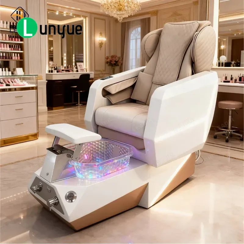Modern Electric Reclining Pedicure Chair with Foot Spa and Kneading Massage for Nail Manicure Furniture Laminated