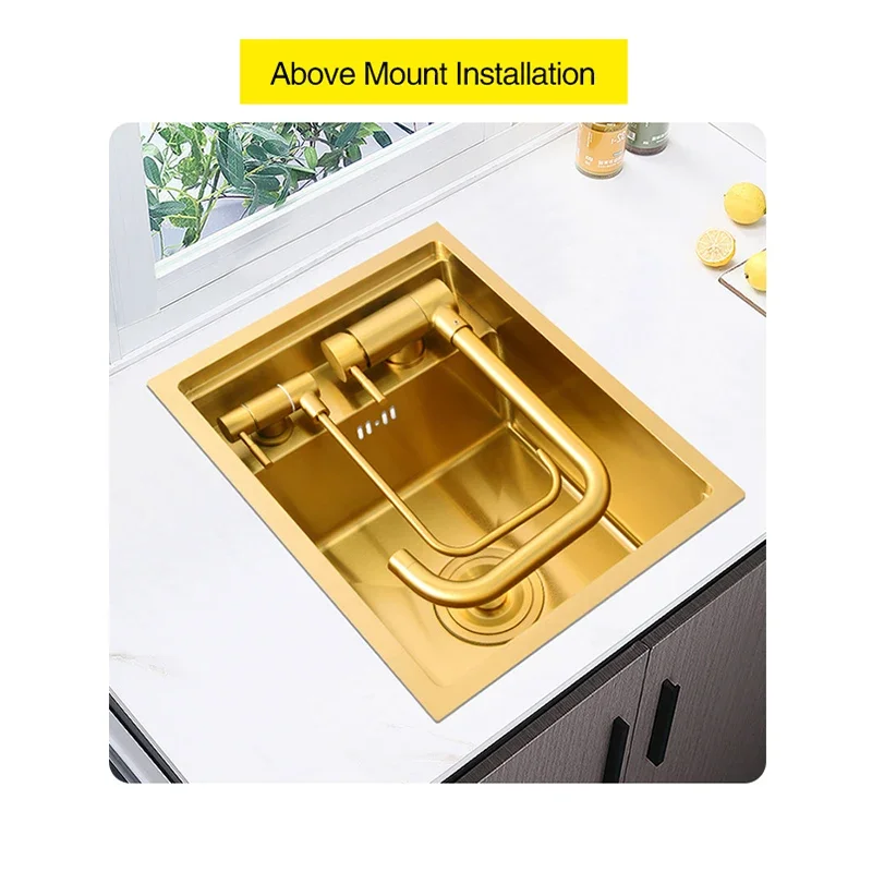 Imagem -05 - Handmade Kitchen Bar Counter Sink Cover 304 Ouro Nano Hidden Single Kitchen Sink Tamanho Pequeno Aço Inoxidável