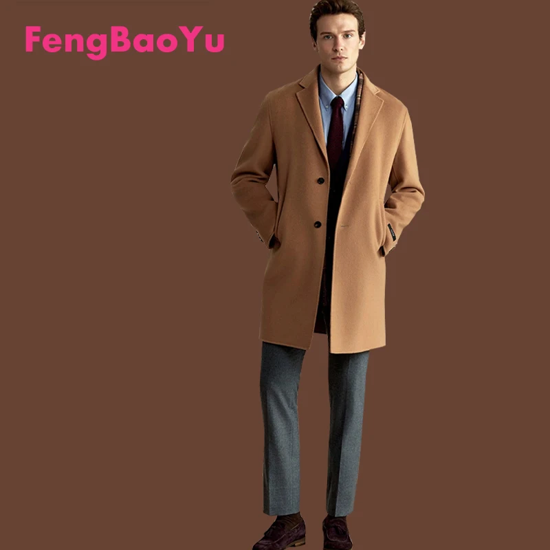 

Двустороннее кашемировое мужское пальто, деловой костюм с длинными рукавами, блейзер средней длины, простой и элегантный стиль, модный