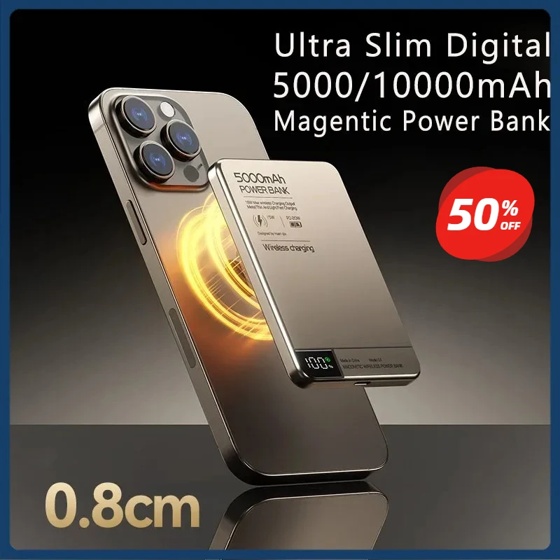 

2025 New 10000mAh Alloy Fast Charger Magnetic Power Bank with Battery Powerbank Wireless Phone Charger for Magsafe IPhone