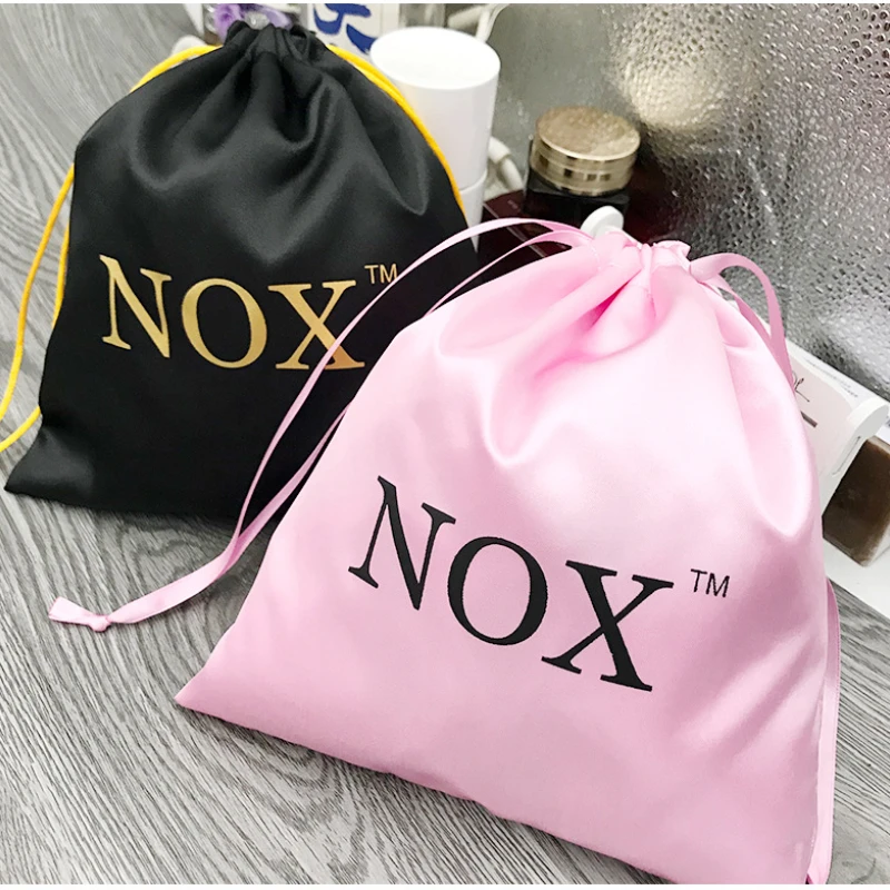 Custom Logo Satin Drawstring Bag Makeup Shoes Clothes Virgin Hair Extensions Wigs Packaging Bags Storage Christmas Wedding Candy