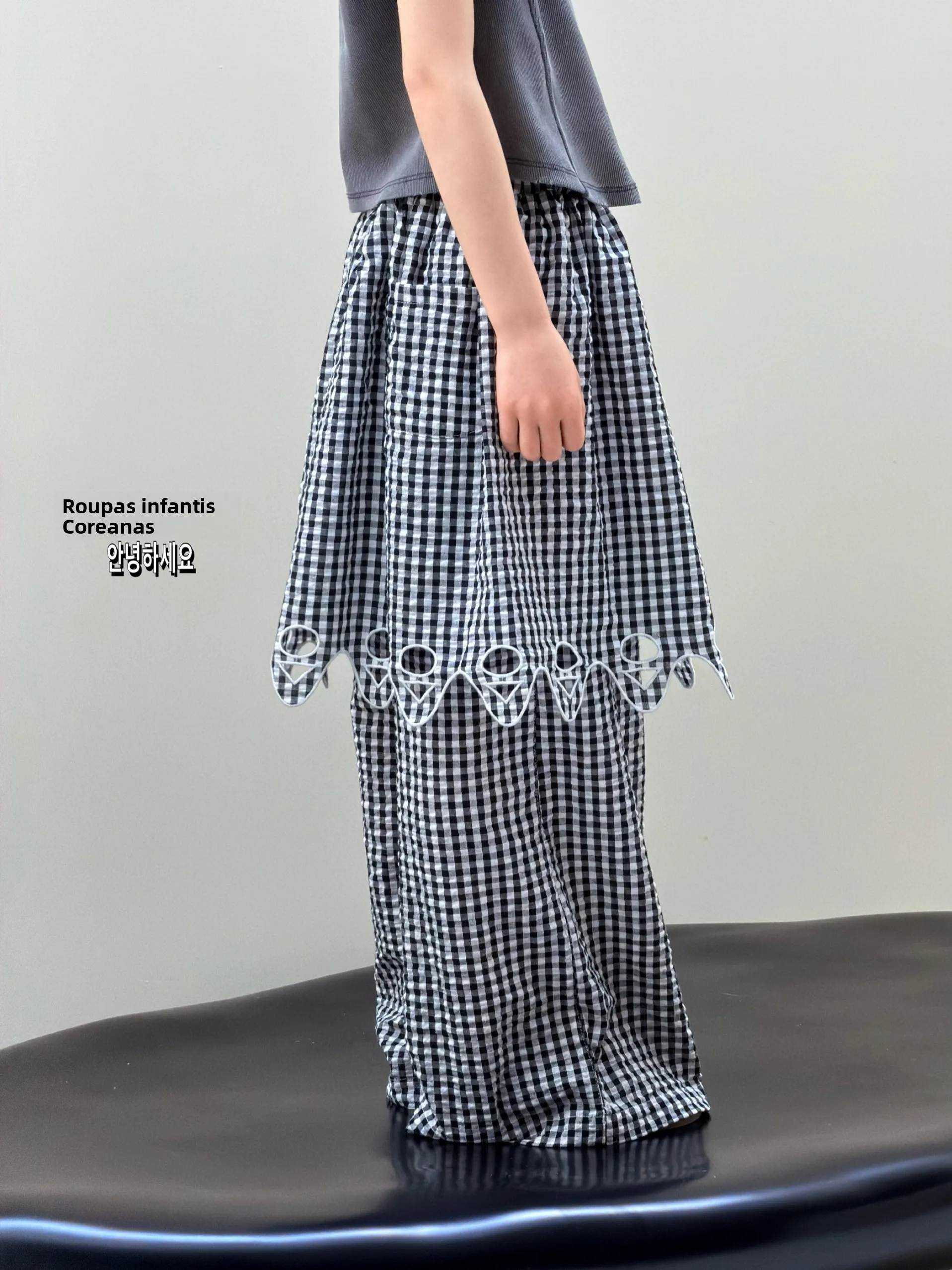 new-2026-fashionable-children's-clothing-summer-pants-girls-plaid-casual-thin-skirt-pants-mid-waist-long-trousers-for-girls