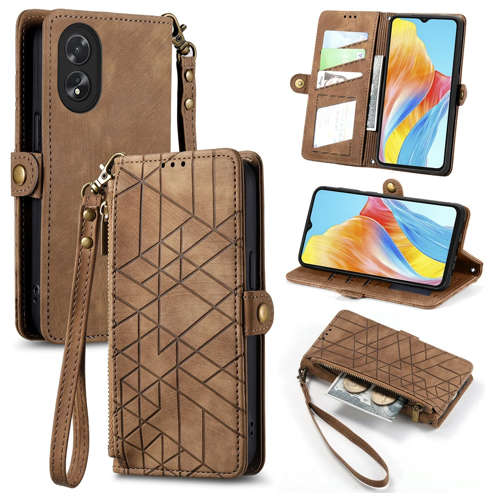 

For OPPO A80 A60 A40 5G 4G Crossbody Leather Zipper Wallet Case For OPPO A18 A38 A 40 60 A58 A78 A79 A80 A98 Flip Cover Shell