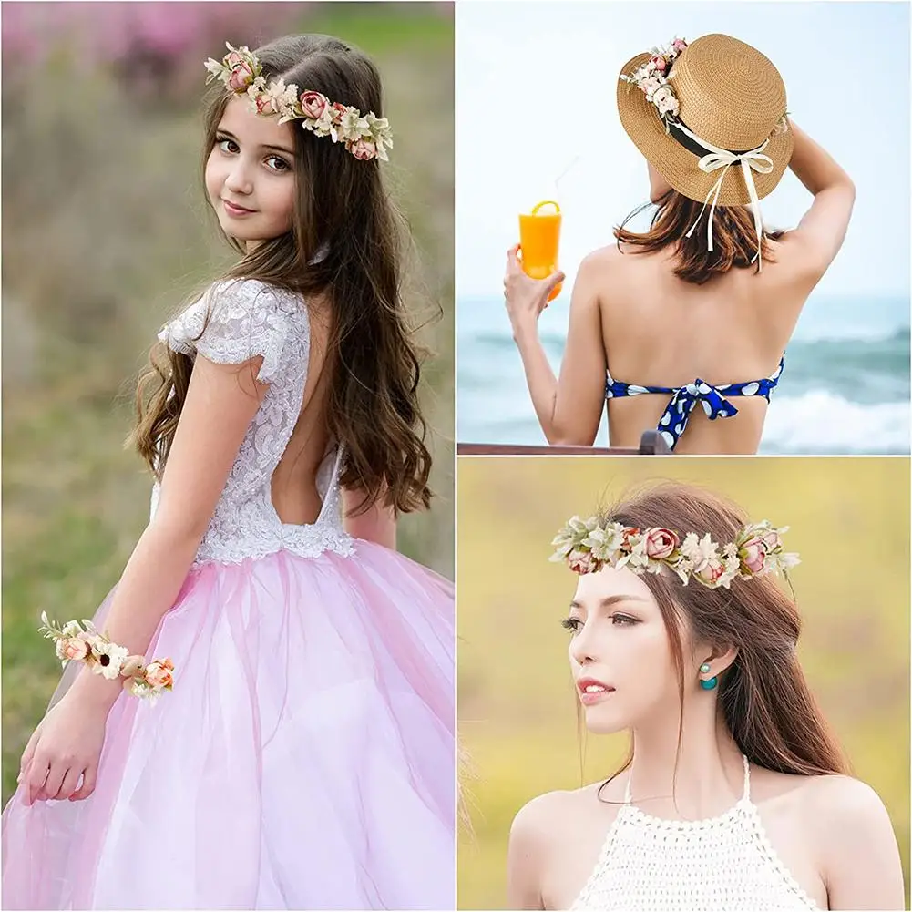 1PC Vintage Artificial Wreath Boho Adjustable Hair Band Simulation Floral Garland Wedding Bridal Flower Crown Decorations