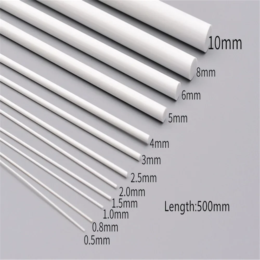 0.5-10mm White Round Stick ABS Plastic Model Toy Length 50cm Sand Table DIY Diorama Landscape Architecture Trains