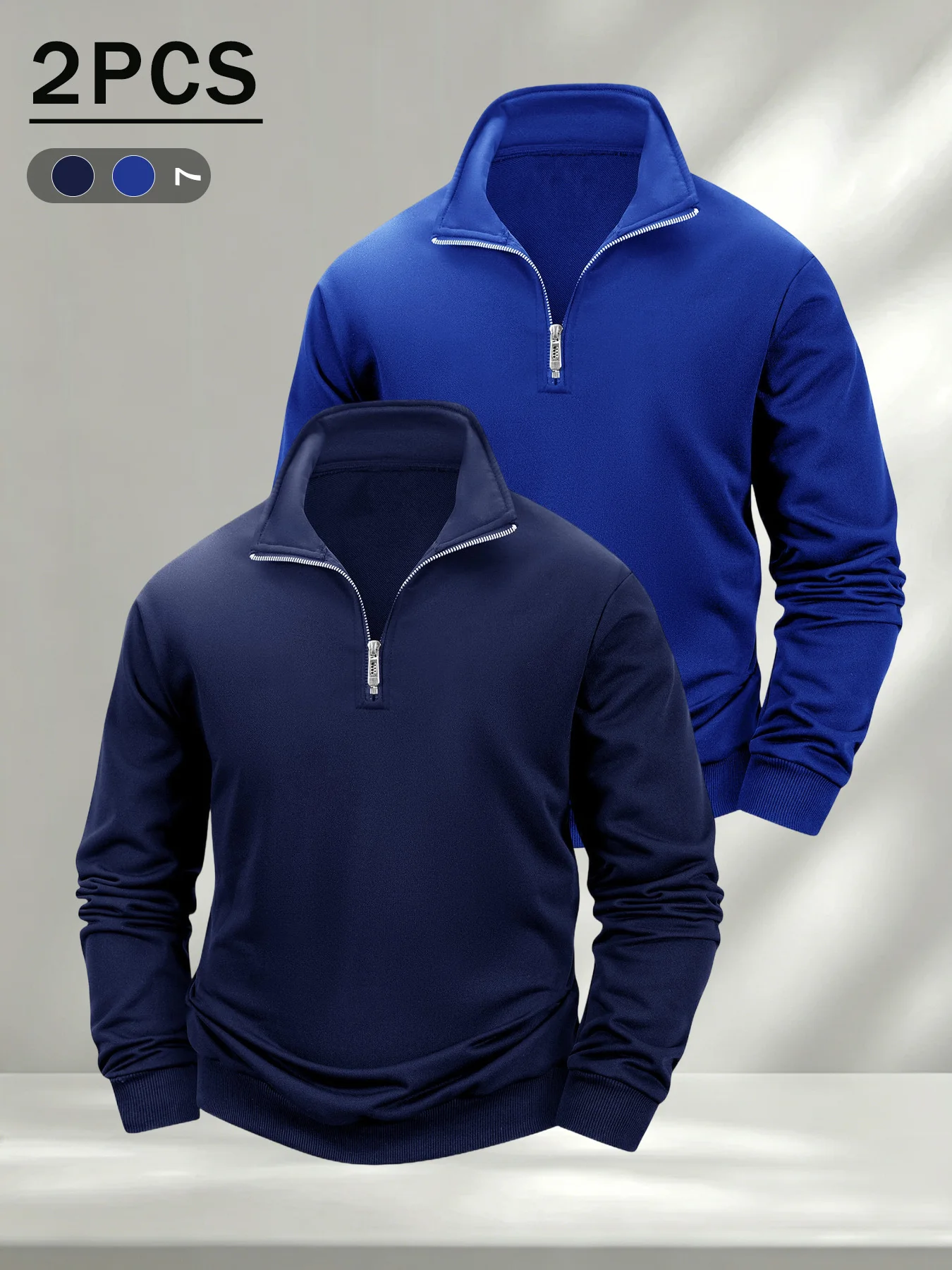 Mens Fashion Quarter Zip - Lot de 2 Sweat-shirts Homme Tendance