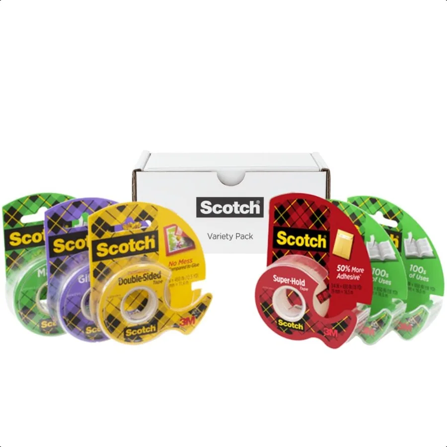 

Лента Scotch Variety Pack, различные размеры, лента Inclu, двусторонняя лента, лента для подарочной упаковки и лента erHold, всего 6 рулонов