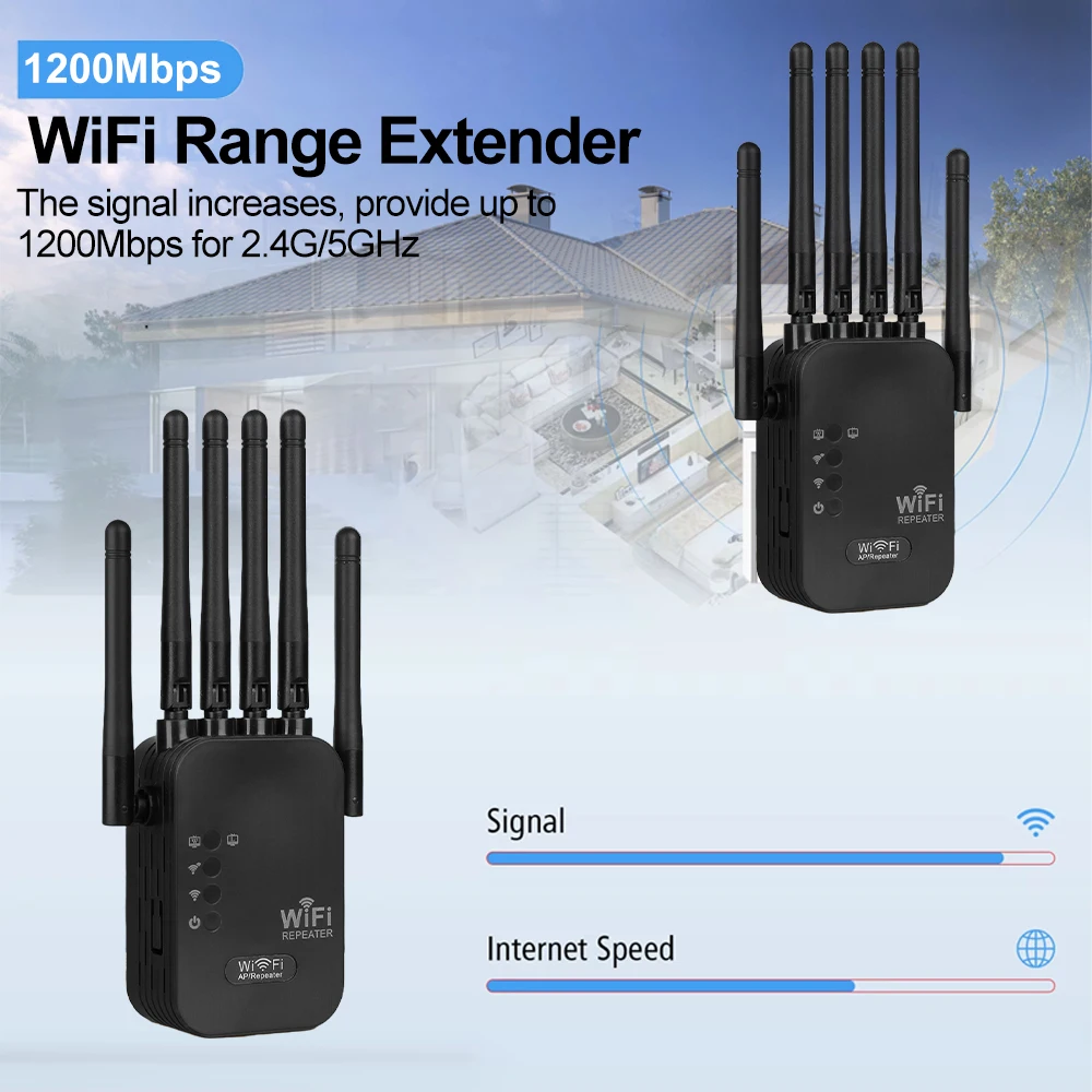 Magecam 2.4G/5GHz WiFi エクステンダーワイヤレスデュアルバンド WiFi リピーター 1200Mbps 信号アンプエクステンダールーター家庭用ロングネットワーク