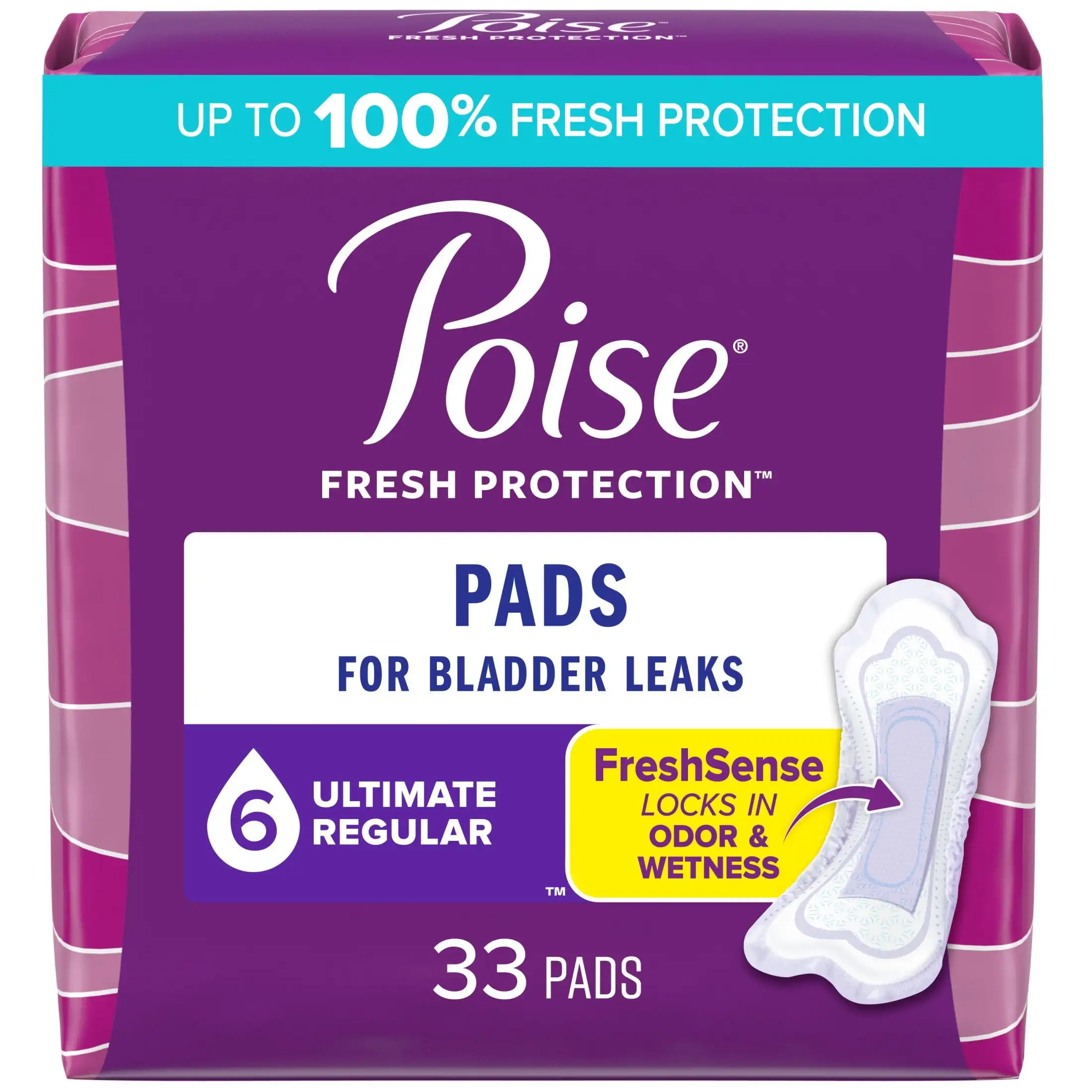 

Incontinence Pads for Women, 6 Drop Ultimate Absorbency, Regular Length, 33 Count