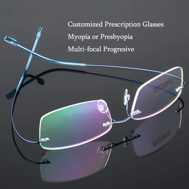 Customized Prescription Glasses Men Rimless Multi-Focal Progressive Photochromic Myopia Hyperopia Lenses Eyeglasses