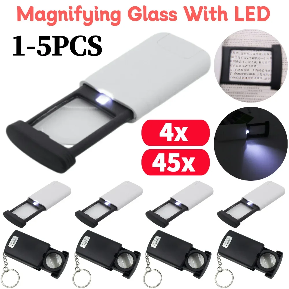 Pull-Out Magnifier Foldable Portable Pocket Loupe Handheld 4x Rectangular with 1 LED Light for Reading Jewelry/Antique Appraisal