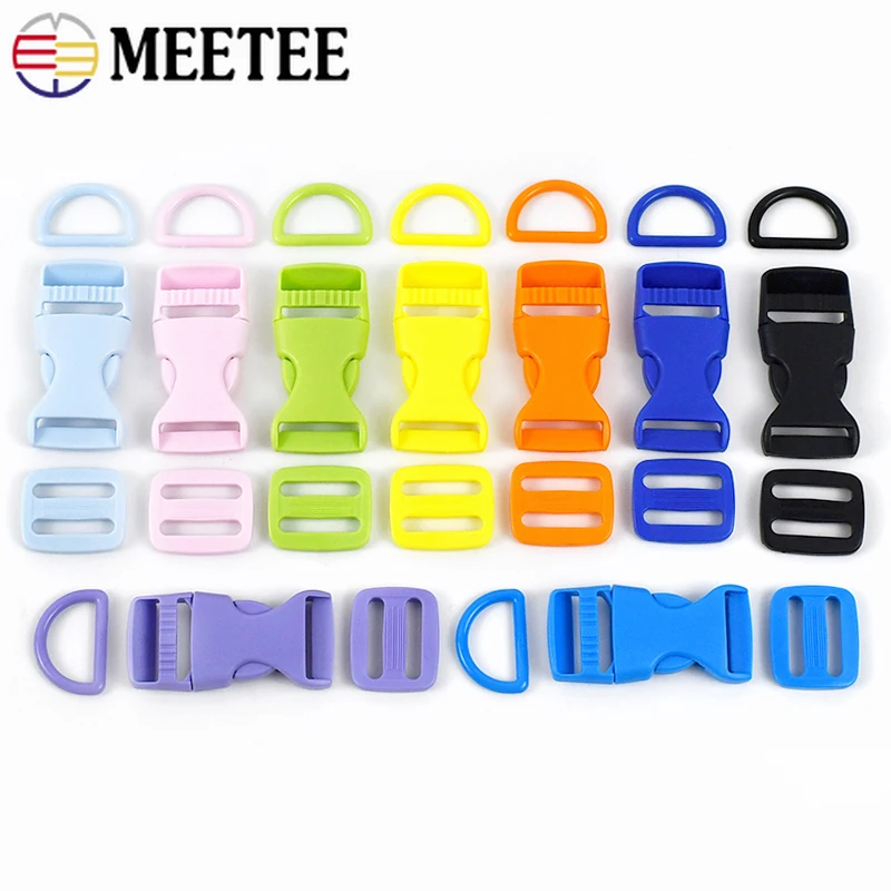 2/5Sets Meetee 15/20/25mm Plastic Bag Buckle D Ring Quick Release Buckles Handbag Strap Tri-Glide Slider Clasp Pet Collar Hook