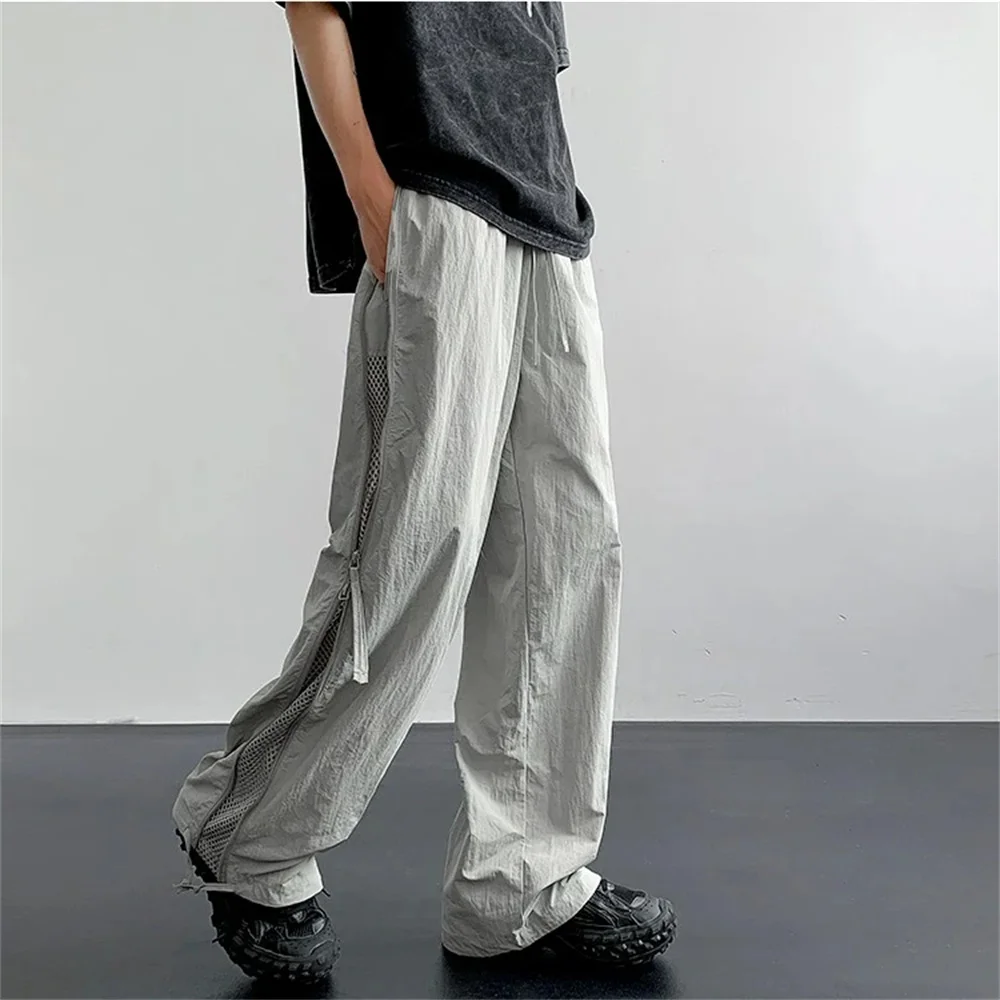 Women's Y2K Zip Off Mesh Cargo Pants Summer Breathable Wide Leg Trousers Streetwear Casual Loose Adjustable Light Gray Y2k Pants