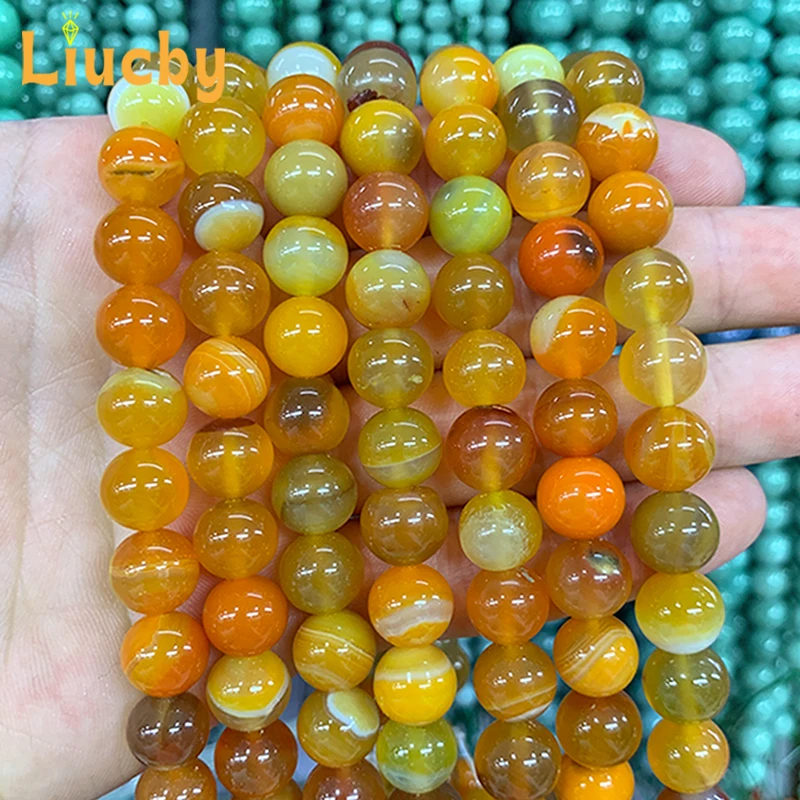 Batu alam oranye garis Onyx Agates manik-manik buatan tangan untuk membuat perhiasan DIY populer setengah rantai 15 "grosir 4/6/8/10/12/14mm