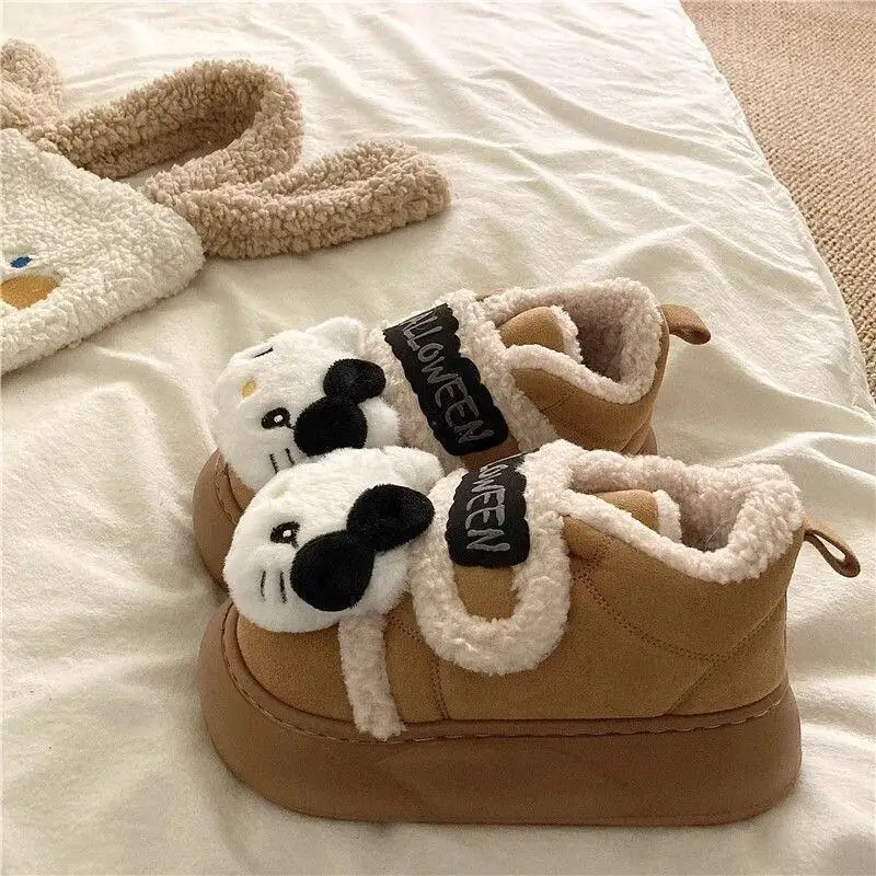 مرحبا كيتي سانريو الشتاء أحذية قطنية للفتيات أحذية الملاعب المغطاة الأطفال حذاء النساء فتاة النعال الاطفال الفراء الأطفال أحذية الرضع #5