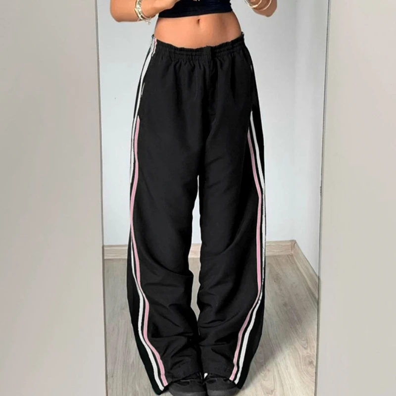 

Sporty Activewear Basic Patchwork Wide Leg Pants Loose Mid-Waiseted Pants Women 2024 Autumn Winter Streetwear Ladies