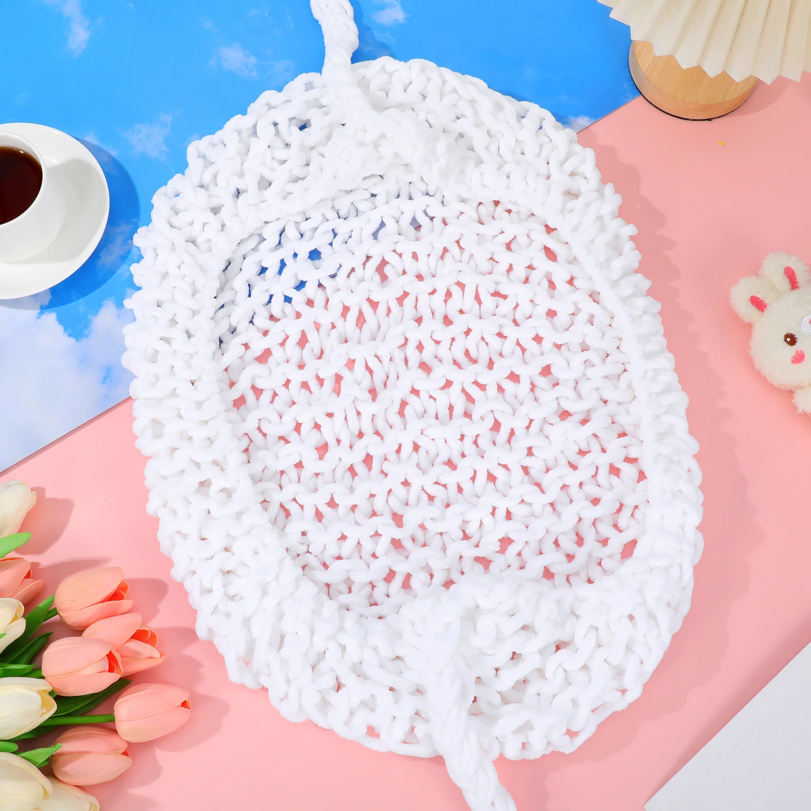 Baby Hängematte Infant Handgemachte Häkeln Bett Weiß Stricken Wolle Atmungsaktive Neugeborenen Fotografie Prop Foto Prop Foto Requisiten