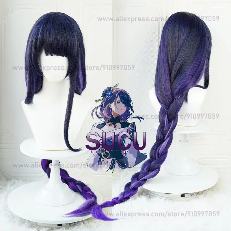 

CosplayRaiden Shogun Cosplay Wig Game Genshin Impact 100cm Long Purple Hair Heat Resistant Synthetic Hair Anime Halloween COS Wi