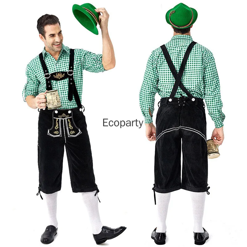 

Bavarian Lederhosen Oktoberfest Costume for Men German Beer Festival Outfit Cosplay Clothes Suspenders Rompers Shirt Hat Disfraz