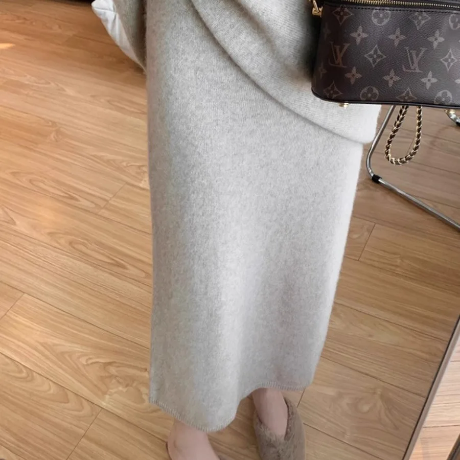 تنورة شمعية ناعمة للخريف والشتاء تنورة مستقيمة متعددة الاستخدامات ورقيقة محبوكة تنورة متوسطة وطويلة على شكل حرف H تنورة غير رسمية للنساء