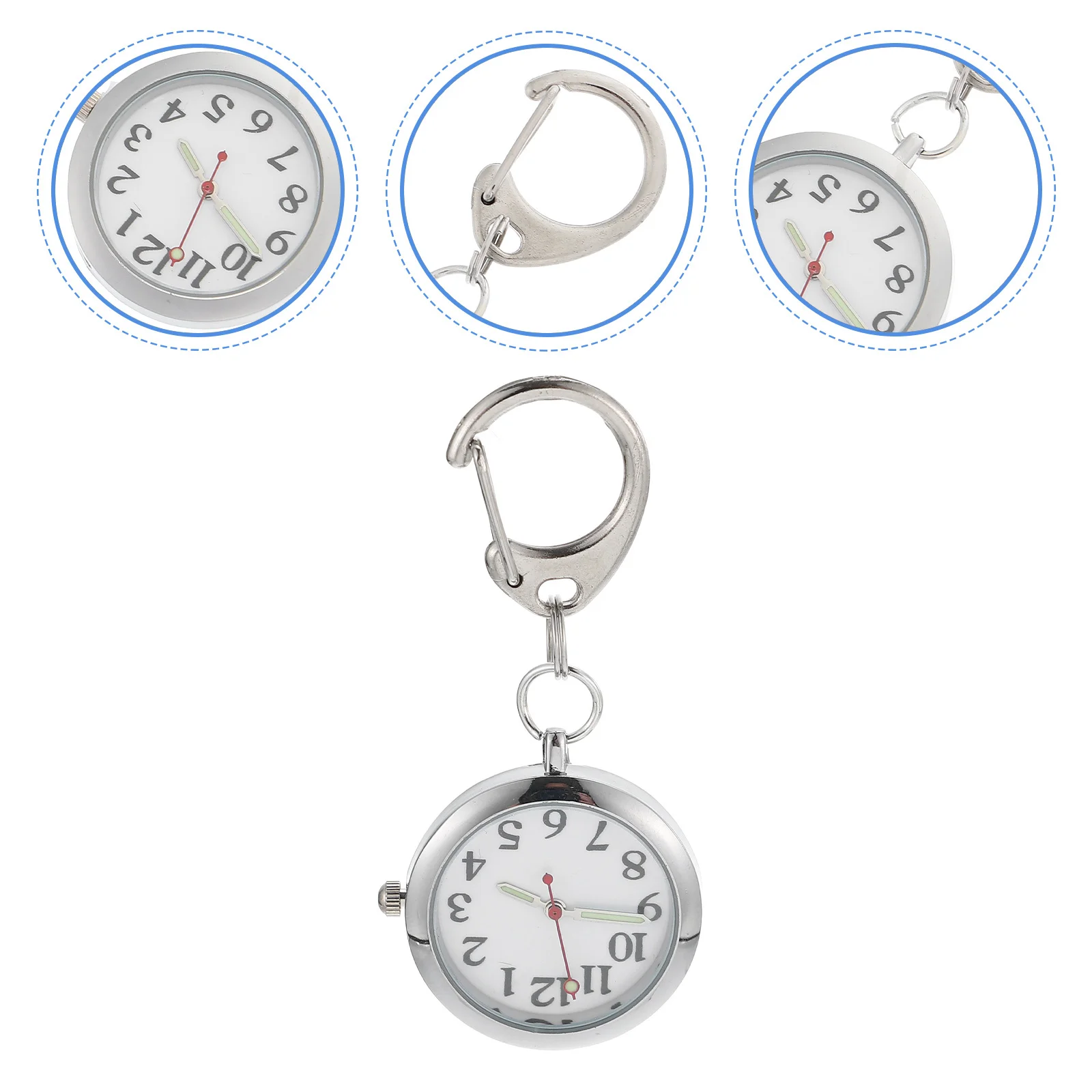 

Nurse Hanging Watch Clip-on Luminous Pocket Watch with Buckle Stainless Steel Lightweight for Hospital Work Daily Use