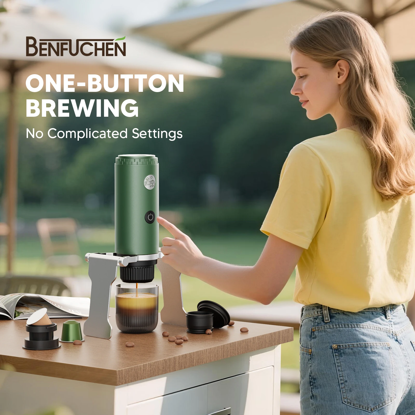 Portable Electric Espresso Machine Travel Coffee Maker 3-in-1  For Camping Self- Heating fit for Ground Coffee & DG,NES capsules